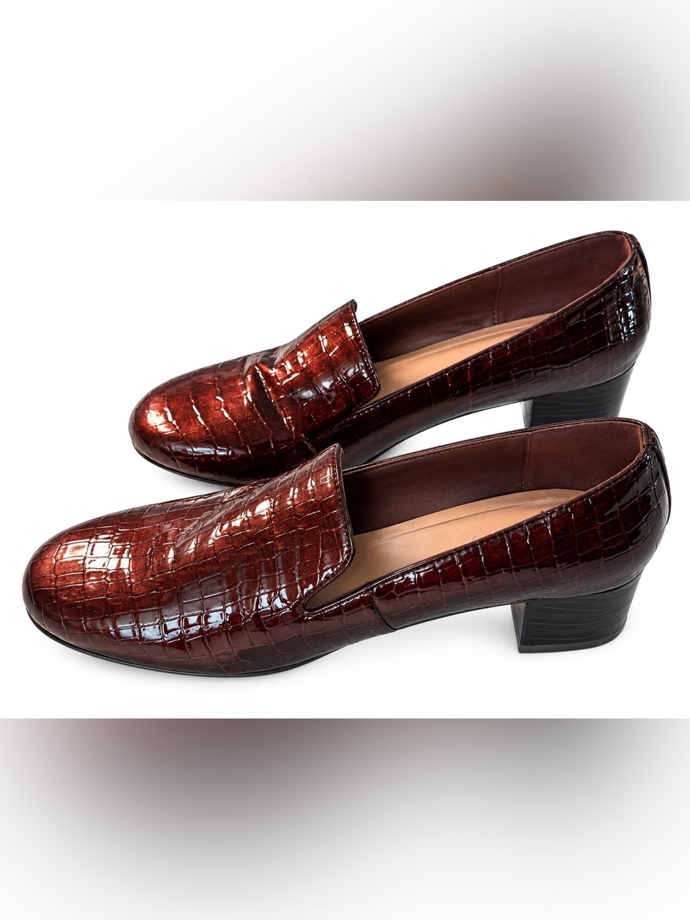 Cloudwalkers By Avenue Classic Croc-Embossed Patent Loafers in Burgundy 12 Wide